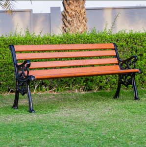 Outdoor Wooden Garden <b>Bench</b> Cast Iron Frame Park Seating Chair for Patio Lawn Balcony Backyard Public Area Furniture Premium - Product Image 3