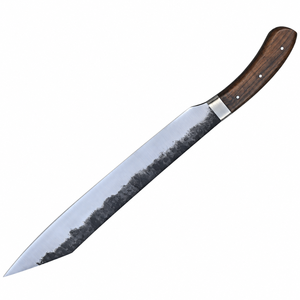 Couteau de boucher forgé à la main avec manche en bois brun foncé, lame argentée et finition martelée noire pour la découpe de viande - Product Image 5