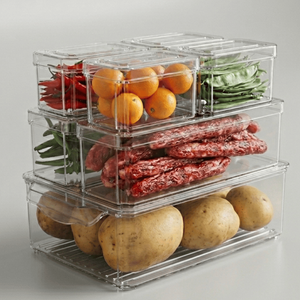 Stackable Clear Storage Bins Set for Kitchen Pantry, Fridge, Shelves, Cabinets & Desktop Organization - Product Image 1