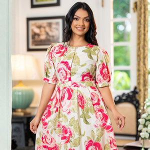 Robe midi élégante et chic décontractée en coton 100% à imprimé floral pour femmes, vacances d'été - Product Image 4