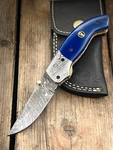 Handmade Damascus Steel Folding Pocket Utility Knife Wood Handle <b>Drop</b> Point Blade Survival TR8885 3-Year Warranty TARJ - Product Image 1