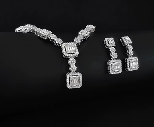 <b>Silver</b> Plated Square Moissanite Jewelry <b>Set</b> <b>Necklace</b> <b>Earrings</b> Bracelet Geometric Bridal Wedding Party Gift - Product Image 2