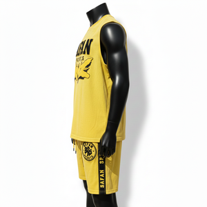 Ensemble de shorts sans manches 100% coton premium pour homme, mélange de coton doux, design jaune et noir, broderie, impression, logo personnalisé - Product Image 3