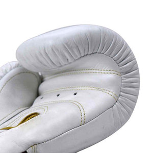 White Leather Boxing Gloves Lace-up Adjustable Wrist <b>Strap</b> Adult Unisex 16oz - Product Image 3