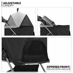 TH-PPS-495 Luxury <b>Four</b> <b>Wheel</b> Pet Stroller with Adjustable Sunshade Safety Straps Large Basket and Cup Holders - Product Image 3