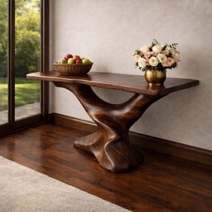 Handcrafted solid wood console <b>table</b> Modern living room entrance <b>table</b> Curved wood console <b>table</b> - Product Image 2