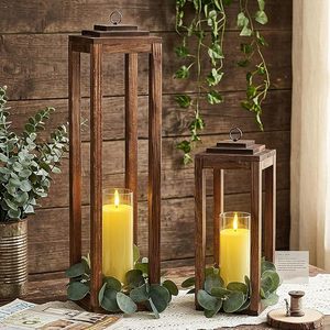 Farol de Vela Rústico Antiguo de Madera Hecho a Mano con Paneles de Vidrio, Estilo Rústico, Decoración para el Hogar y Bodas - Product Image 3