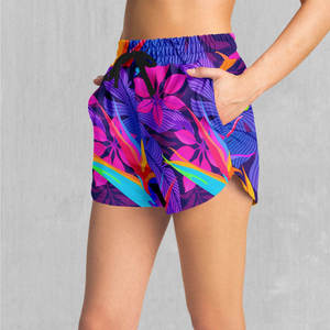 Shorts pour femmes à imprimé floral coloré avec cordon de serrage à la taille, taille mi-haute, en polyester tricoté, style décontracté, respirant, avec poches - Product Image 3
