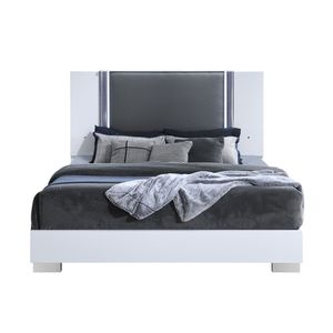 Cama Queen Marca Moon Tapizada en Blanco Suave con Luces LED - Product Image 1