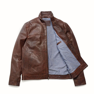 Nueva Chaqueta de Cuero Genuino de Cordero para Hombre, Estilo Motero, Impermeable y Resistente al Viento, Servicio OEM Personalizado para Primavera - Product Image 1