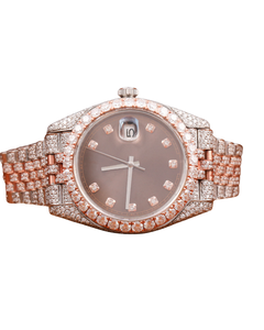 Nouvelle montre en or rose avec diamants ronds pour usage professionnel, cadran brun foncé, mouvement à quartz, provenant d'un fournisseur indien. - Product Image 1
