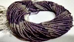 Perles d'améthyste naturelle de 2 mm, micro-facettées, en forme de rondelle, teintées, sur brin de 13 pouces de long - Product Image 3