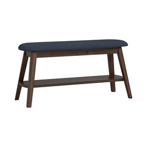 Scandinavian Upholstered Entryway <b>Bench</b> with Solid Wood Shoe Shelf and Padded Navy <b>Seat</b> for Home Hallway - Product Image 1