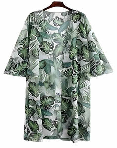 Kimono estampado para mujer, traje de baño, cárdigan informal de verano para playa, cárdigan suelto con frente abierto, vestido kimono con estampado tropical - Product Image 1