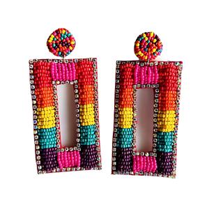 ต่างหูรูปดอกไม้สีเทอร์ควอยส์ดีไซน์หรูหราประดับลูกปัดด้วยแสงแดดงานแฮนด์เมดสไตล์แฟชั่นแบบประณีต - Product Image 5