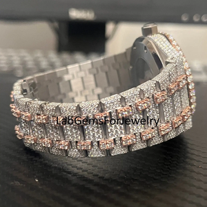 Reloj de Lujo de Cuarzo de Oro Rosa con Esfera Árabe, Diamantes de Moissanita, para Hombre, Engastado VVS, de Acero Inoxidable, Estilo Hip Hop Personalizado, Pasa la Prueba de Diamantes - Product Image 5