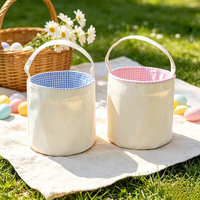Paniers de Pâques en toile brodée en gros, paniers de Pâques à carreaux avec logo personnalisé, sacs de décoration de fête pour la chasse aux œufs colorés