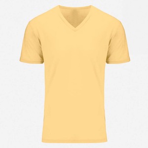 เสื้อยืดคอวีผู้ชาย สีพื้น แขนสั้น ผ้าถัก 100% คอตตอน ทรงปกติ สไตล์ลำลอง สีเบจ - Product Image 2