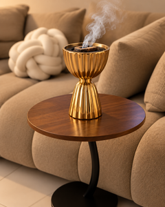 Quemador de Bakhoor Moderno de Lujo con Recipiente de Acero Inoxidable Dorado y Base Decorativa de Resina, Quemador de Incienso Árabe Oud para Decoración del Hogar - Product Image 1