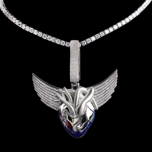 <b>Anatomical</b> Winged <b>Heart</b> Iced Out Rhodium Plated Men's Party Pendant <b>Necklace</b> - Product Image 1