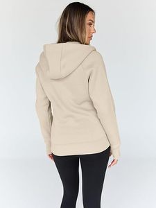 Sweat-shirt à capuche zippé pour femme, coupe classique, couleur unie, en coton et fibre de bambou tricotée, idéal pour l'automne - Product Image 3