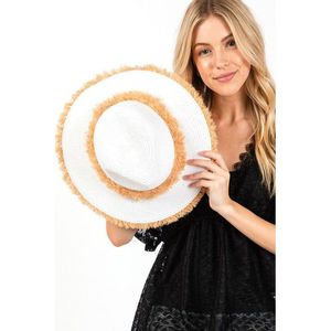 Cappello da Sole in Paglia Bicolore per Donne con Bordo Sfrangiato Stile T-Shirt - Product Image 5