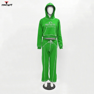 Conjunto Deportivo de Invierno para Mujer, 100% Algodón, Estilo Urbano, Ajustado, de Alta Calidad, con Cintura Elástica y Diseño Sólido en Contraste de Color - Product Image 1