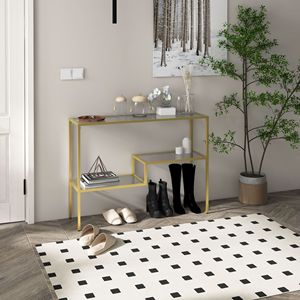 39 \ "consolle in vetro temperato oro con struttura in acciaio stretto ingresso scaffali per soggiorno corridoio - Product Image 2