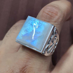 Original 925 Sterling Silver Fine <b>Rings</b> for Men Large Moonstone Filigree Designer Wide <b>Band</b> Chunky Bold Wholesale Jewelry - Product Image 6