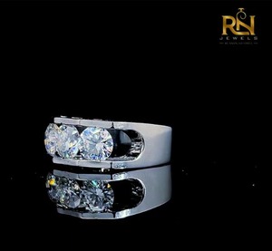 <b>Mens</b> Channel <b>Set</b> Lab Grown Diamond <b>Ring</b> Solid Gold Three Stone Band Luxury Wedding <b>Ring</b> Fine Jewelry OEM Wholesale - Product Image 3