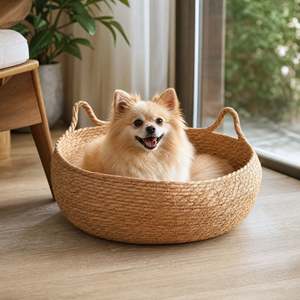 Panier de couchage rond tressé en jacinthe d'eau pour animaux de compagnie, design mignon, prix abordable, durable, vente en gros directe usine - Product Image 2