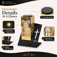Lanterne solaire funéraire en métal avec croix et rose, lumière commémorative pour la décoration des cimetières, vente en gros de lampes commémoratives en métal