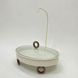Luxury Arabic Round Chafing Dish Hanging Glass Lid Wooden <b>Ring</b> Accent Ramadan Buffet Server Soup Warmer Single Unit - Product Image 1