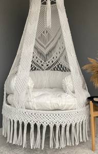 <b>White</b> Cotton Macrame Swing, Hanging <b>Chair</b>, Hängesessel, Swing <b>Chair</b>, Macrame <b>Rocking</b> Swing - Product Image 4