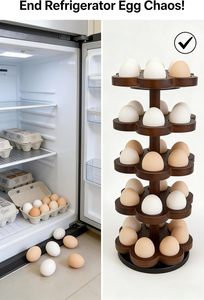 Porta Huevos Giratorio de Madera de Acacia, Estante de Almacenamiento de Huevos de 5 Niveles, Ahorra Espacio, Capacidad para 30 Huevos, Organizador de Encimera de Cocina - Product Image 4