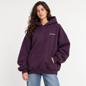 Sudadera con capucha extragrande de felpa cepillada para mujer, de algodón 100%, corte largo y holgado, con insignia frontal, OEM - Product Image 1