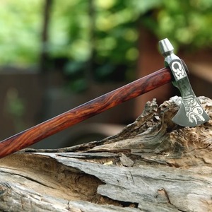 Hacha de senderismo, hacha vikinga de acero con alto contenido de carbono, mango de fresno envuelto en cuero, mango de palisandro, hacha hecha a mano, hacha vikinga, regalo para hombres - Product Image 4