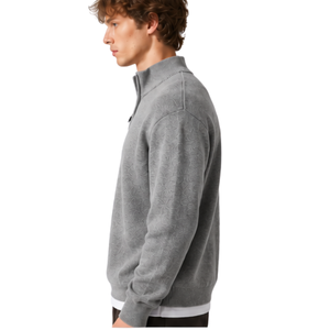 <b>Mens</b> Grey Quarter Zip Jumper Knitted Sweater Stand Collar Long Sleeve <b>Pullover</b> Casual Winter Warm Soft Knitwear Premium Fit Tops - Product Image 3
