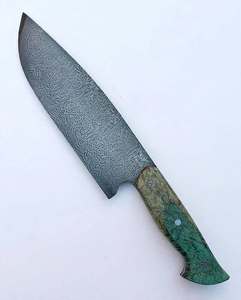 Cuchillo de Cocina de Acero de Damasco Hecho a Mano con Mango de Resina Verde y Madera, Herramienta Culinaria Profesional - Product Image 3