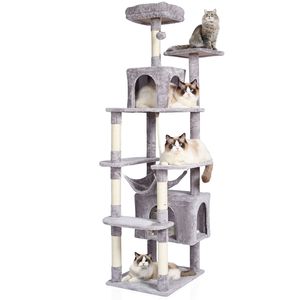 72\" Indoor <b>Cat</b> <b>Tree</b> Tower with 2 Condos Sisal <b>Scratching</b> Post Hammock Top Perch Jumping Platforms for Large <b>Cats</b> - Product Image 3