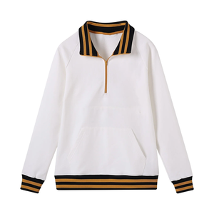 Sudadera Blanca de Mujer con Cierre de Cremallera, Detalles en Negro y Dorado, Cuello Alto, Informal, de Punto, de Algodón, Manga Larga, para Otoño - Product Image 2