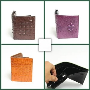 กระเป๋าสตางค์ผู้ชายหนังจระเข้แท้สองพับสีมีที่ใส่บัตร2024 - Product Image 4