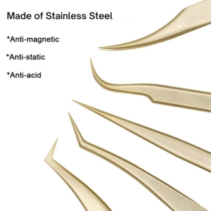 Offre Spéciale – Lot de Pinces à Cils Professionnelles en Acier Inoxydable Doré, Faible MOQ, Taille 14 cm, Haute Qualité pour Greffe de Cils Volume - Product Image 5