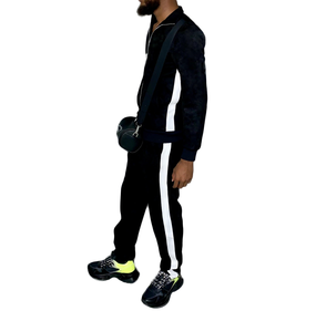 Men's Suede Jacket and Pants Tracksuit 2 Piece Set Full <b>Zip</b> Casual Athletic Outfit Side Stripe Slim Fit Jogging Sportswear - Product Image 4