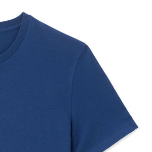 Camiseta de algodón de manga corta con cuello redondo para hombre, color sólido, ajuste regular, tejido azul, de alta calidad, transpirable y ecológica. - Product Image 2