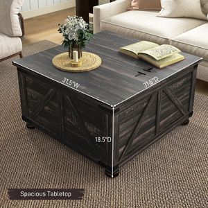 Tavolino da Caffè Quadrato Grande Eco-Friendly Stile Rustico con Contenitore, Tavolo Centrale in Legno per Soggiorno, Realizzato in Ottone - Product Image 3