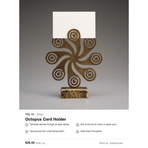 Porta Menús y Tarjetas de Visita de Latón Macizo con Diseño de Pulpo, Hecho a Mano - Decoración de Mesa de Metal Antiguo - Product Image 3