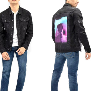 High Quality Customizable Men's <b>Denim</b> <b>Jacket</b> 100% Cotton Casual Winter Front Embroidered Logo Quick Dry Breathable Stand - Product Image 3