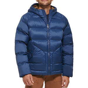 2025 Custom Utility Blue Puffer Jacket for Men Wholesale Canvas Winter Clothing with Stand Collar and Bubble <b>Padded</b> for Comfort - Product Image 1