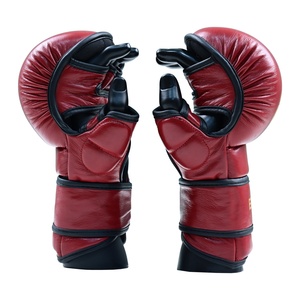 Guantes de Sparring Rojos Personalizados al por Mayor para MMA, Guantes de Grappling de Cuero con Nudillos Curvos, Guantes de Entrenamiento de Artes Marciales con Palma Abierta - Product Image 1